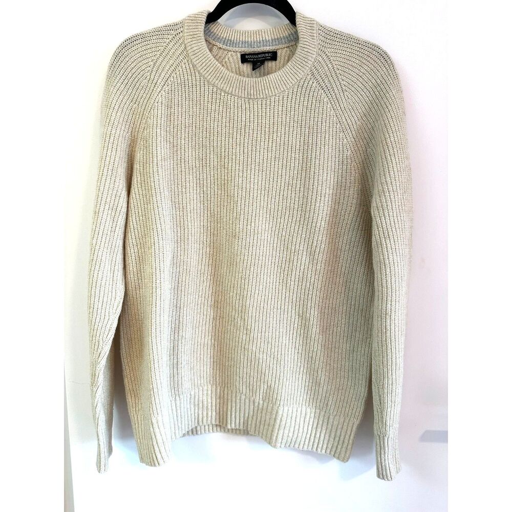 BR Chunky Knit Sweater Neutral Wool Layering Piece Coastal Unisex Crewneck M